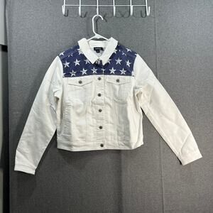 Studio Park x Kerstin Lindquist White Denim Jacket Sters & Stripes Size Medium